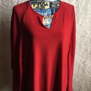 🌹Red wide sleeve sheer shirt 👚